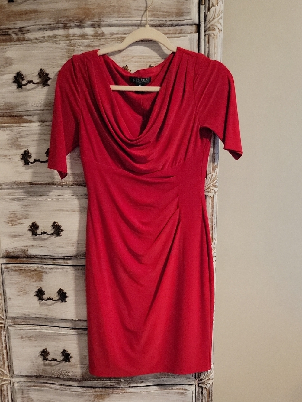 Ralph Lauren Red Draped Cowl Dress